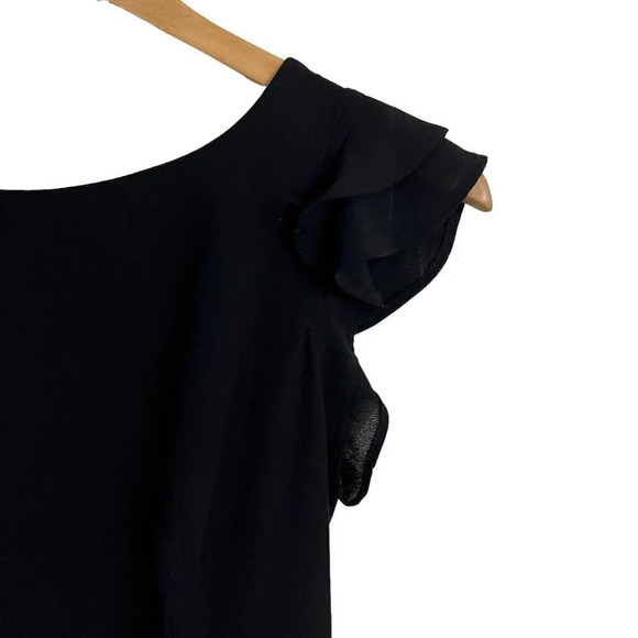 TopShop Black Dress Size 2 Knee Length Pockets Short Flared Sleeves Chiffon - Picture 5 of 8